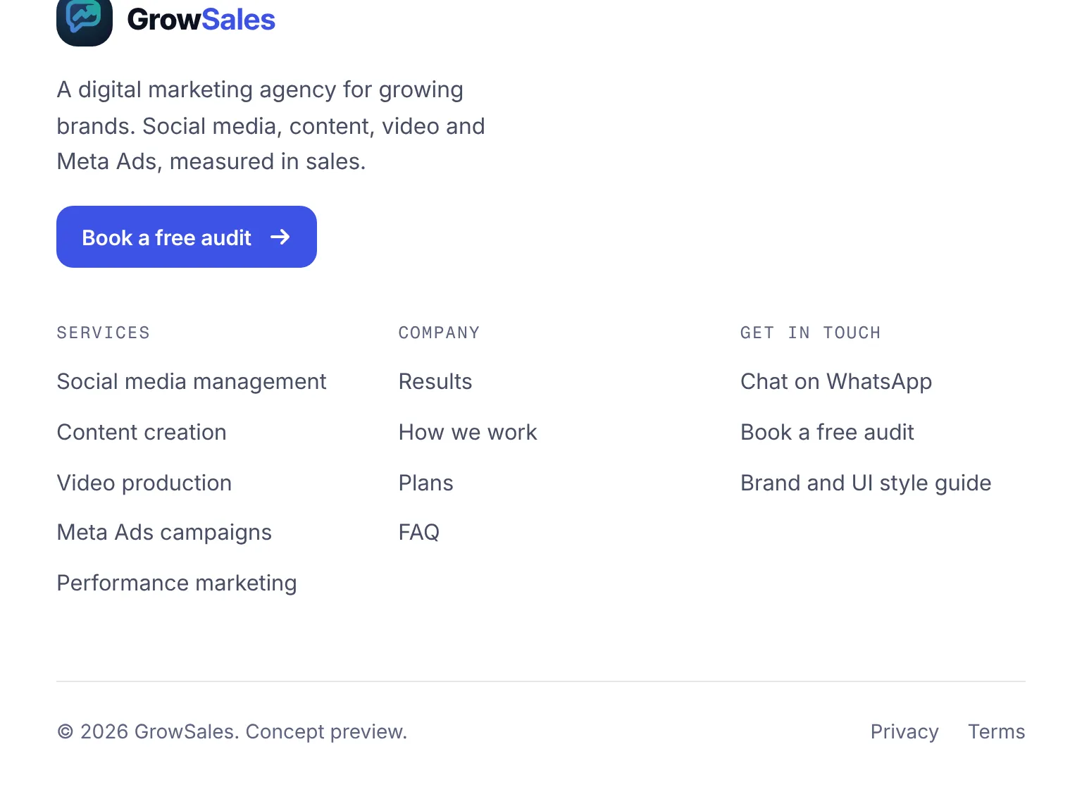 GrowSales landing page at Tablet · 768, part 6 of 6